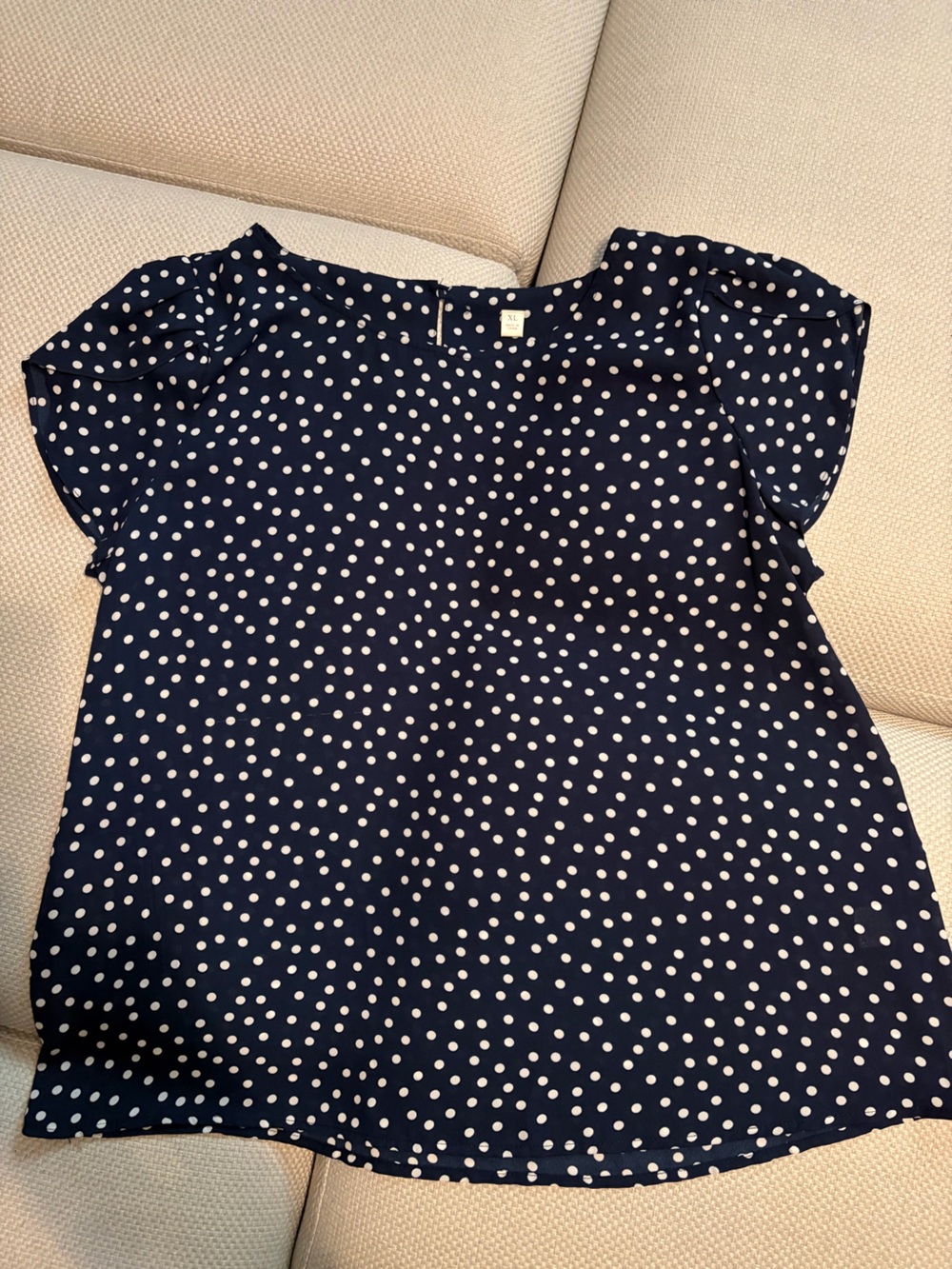 Women’s Navy Blue Polka Dot Short Sleeve Top - Classic Casual